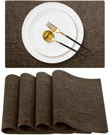 PinnWaa Tischsets Abwaschbar 4er Set, Abwischbar Leinen Gewebte Platzsets, Abgrifffeste Hitzebeständig Antifouling rutschfest, Maschinenwaschbar Doppelseitigen Stoff Platzdeckchen(Braun, 45x30cm)