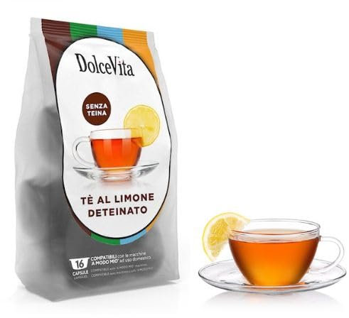 48 Capsule TE DETEINATO AL LIMONE Compatibili con Lavazza A Modo Mio Marchio Dolce Vita - Prodotto Senza Glutine - Senza Lattosio - Senza Caffeina - Vegano -