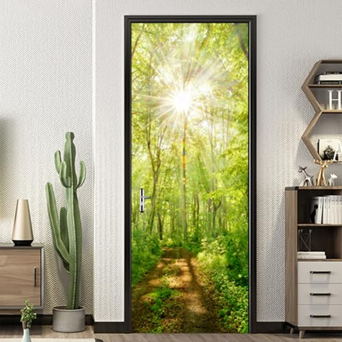 Türtapete Selbstklebend 3D 70X200 Grüner Wald Türposter Fototapete Türfolie Poster Tapete 3D Türaufkleber Diy Türbild,Pvc Tapete Zimmerdekoration