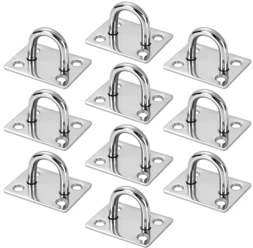 Yicenmy 10 Stück Augplatte Edelstahl, Heavy Duty, Quadratische | Augplatte, mit Öse, für Decken-Befestigung, Wand-Haken, Decken-Haken, Sonnensegel Befestigung