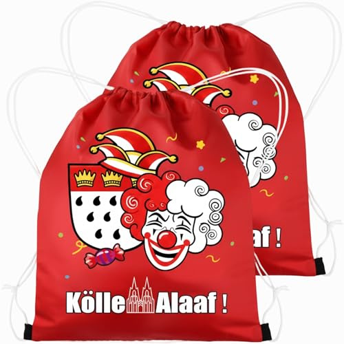 BrKern 2 Stück Karneval Turnbeutel Rucksack, Stoffbeutel Sportbeutel Karneval Rot Weiss Taschen für Karneval Accessoires, Karneval Kostüm, Faschingskostüme, Fasching Kostüm