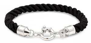 Kuzzoi Buddha Armband Herren aus Textilkordel schwarz (5 mm) Herrenarmband mit Federringverschluss 925 Sterling Silber, Länge 19 cm