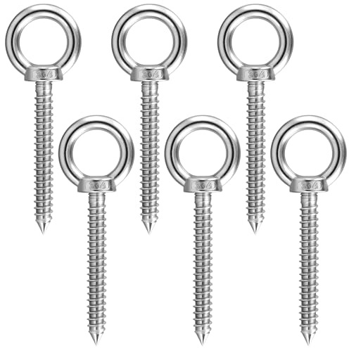 CHEUNGR Heavy Duty Eye Hooks, 12cm M10 Self Tapping Eyelet Screw, Load Capacity 240kg, 304 Stainless Steel Vine Eye Bolts for Hammock Stand, Swing Chair, Indoor & Outdoor Uses, 6 Pack