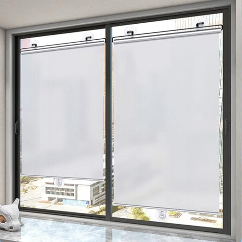Lot de 2 Stores Pare-Soleil avec Ventouses, Stores À Rouleau Thermiques, Rideaux D'intimité sans Perçage,Pare-Soleil de Balcon Portable Temporaire,pour Salon, Chambre, Bureau(40x125cm)