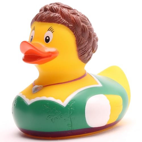 Duckshop I Bayerin Badeente I Quietscheente I L: 8 cm I inkl. Quietscheentchen-Schlüsselanhänger im Set I Geschenk Bayern I Präsent Oktoberfest