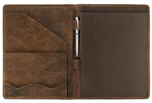Moonster Porte-Documents A4 Professionnel en Cuir – Compartiments Documents CV Stylo de Luxe Élégant Agenda Folio pour Ecrire Bloc-Notes et Porte-Cartes - Cadeau Porte-Document Homme ou Femme