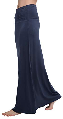Urban GoCo Donna Gonna Aderente Elasticizzata a Vita Alta Bodycon Yoga Gonna Maxi Lunga a Campana (L, Blu Marino)