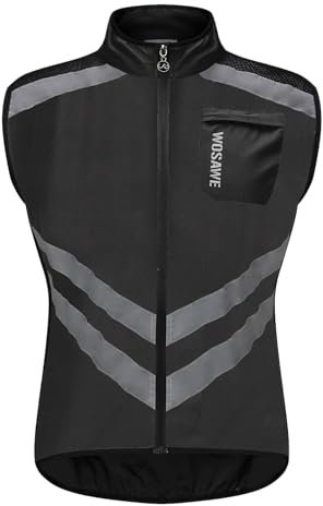 WOSAWE Veste Haute visibilité Hommes Coupe-Vent Ultraléger Respirant Gilet Réfléchissant avec Poches pour Course à Pied ou Vélo (BL208 Noir M)