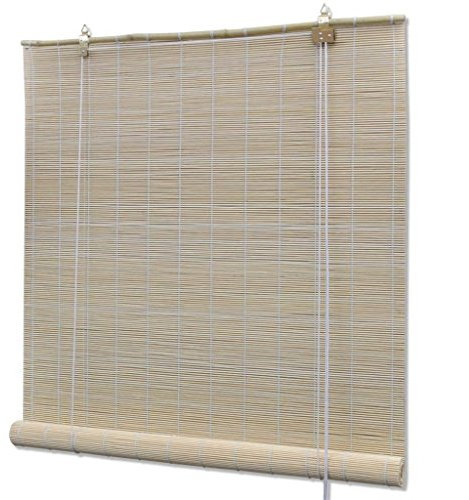 Tidyard Bambusrollo mit Seitenzug, ohne Bohren, für Fenster und Tür, Natur, 80 x 160 cm (W x H)