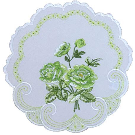 Westernranch Tischläufer Tischdecke Tischband Mitteldecke Rosen Blumen zart grün weiß gestickt (∅ 20 cm)