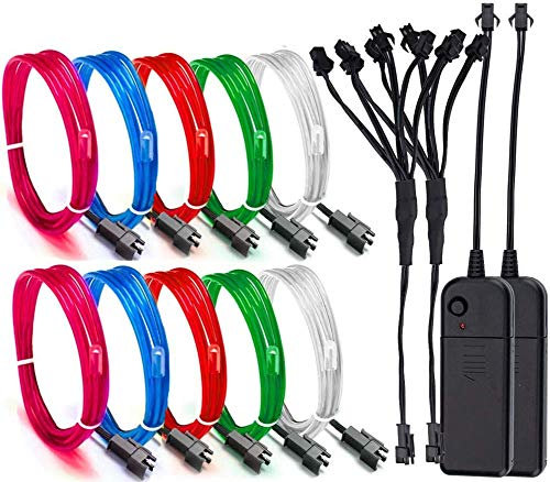 Mixtooltoys 2 Stück Flexibel 5 * 1 m Neon Beleuchtung EL Draht Lichtschlauch Leuchtschnur EL Kabel Wire kühles Licht mit 3 Modis für Partybeleuchtung Weihnachtsbeleuchtung (Blau rosa weiß Grün rot)