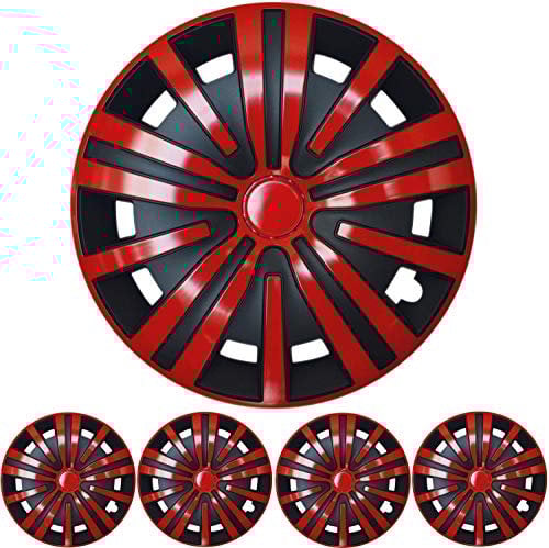 16 Zoll 4X Premium Design Radkappen Radzierblenden Set 'Spinel' in Rot/Schwarz
