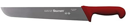 Starrett Professional Butchers Knife - BKR203-12 Wide straight 12 Inch Ultra Sharp Sanitized Steel Blade - Red Handle Kitchen Chef's Knife