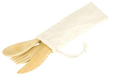 Pebbly - Juego de 3 cubiertos reutilizables de bambú - Pack de 3 - Cubiertos portátiles y reutilizables para el descanso de la comida sin residuos