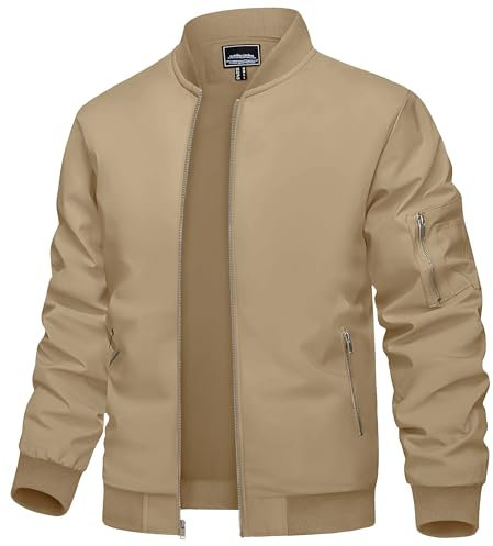 TACVASEN Veste Bomber Homme Détente Veste Légère D'été Veste Pour La Marche En Plein Air Veste De Sport Veste D'équipe Khaki,3XL