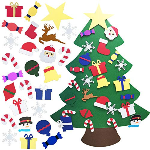 Arbol de Navidad Fieltro, 3.35Ft Árbol de Navidad de Fieltro con 26 piezas de Adornos Extraíble, Árboles de Navidad de Fieltro para Bricolaje, Decoración De Navidad para Paredes y Puertas del Hogar