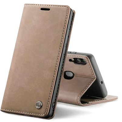 Chocoyi - Custodia in pelle per Samsung Galaxy A40, protezione in pelle PU a portafoglio, chiusura magnetica, fessure per tessere, funzione di supporto, colore: marrone.