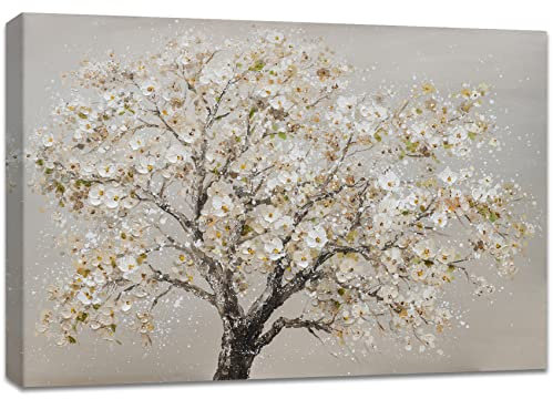 Arbre à fleurs de cerisier Cadre en bois Impression sur Toile Abstrait Image sur Toile Affiche Decoration Murale Photo sur toile Tableau Decoration Murale Chambre Coucher Cuisine Restaurant 40x60cm