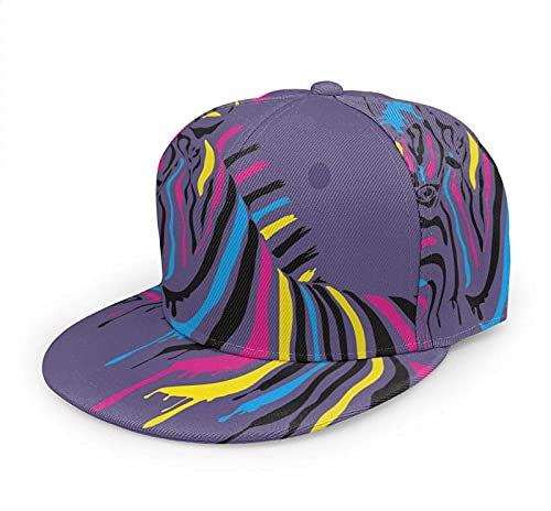 Oaieltj Unisex Baseball Cap Damen Herren Einstellbare Snapback Flat Bill Brim Baseball Cap Cool Hip Hop Hat, Colorful Zebra Horse Purple, One size