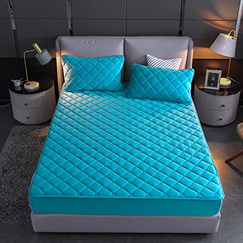 HAIBA Matratzenauflage aus Mikrofaser, gesteppt, extra weich, flauschig und hypoallergen, mit tiefen elastischen Eckbändern für festen Hal,Hellblau,150x190cm+15cm
