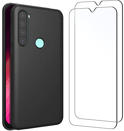NEW'C Funda para Xiaomi Redmi Note 8 Carcasa Silicona Negra y 2X Protector de Pantalla para Xiaomi Redmi Note 8 Cristal Templado - Antiarañazos