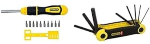 STANLEY 0-68-010 Multibit Ratchet Screwdriver + 10 Bits & STANLEY Metic Folding Hex Key Set Pocket Size (8 Pieces) 2-69-264, Pack of 1
