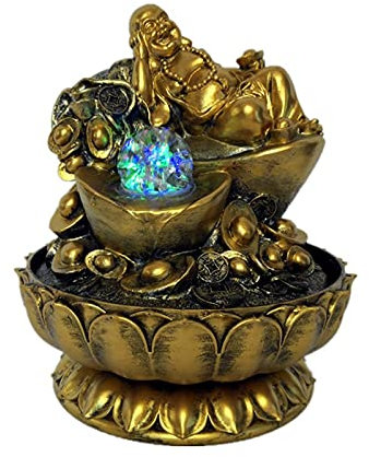 Indoor Waterfall Fountain Zen Buddha Tabletop Water Fountain - Sitting Buddha Indoor Table-Top Water Fountain 12.9 High for Office Home Bedroom Relaxation Tabletop Fountains Decor