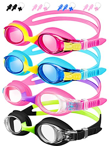 XDX Kids Goggles for Swimming 4-14, 4 Pack Kids Swimming Goggles for Boys and Girls, Anti Fog Swimming Goggles with UV Protection, Adjustable