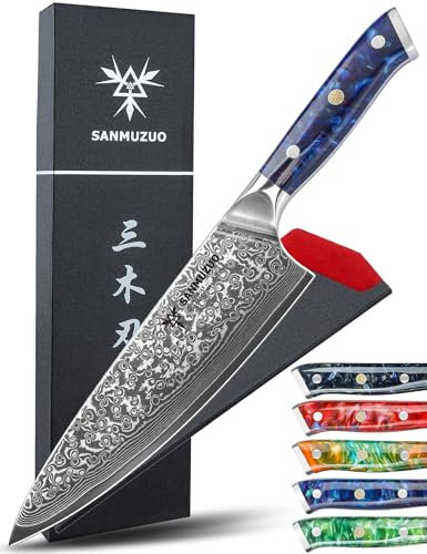 SANMUZUO Kochmesser - 20cm - Xuan Serie - VG10 Damaskus Stahl Küchenmesser - Harzgriff(Saphirblau)