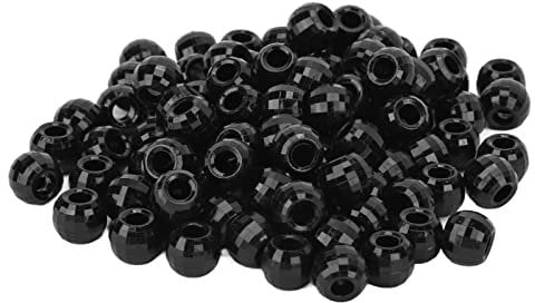 100pcs Black Plastic Round Braiding Beads for Hair, 12x10mm Craft Bead Set