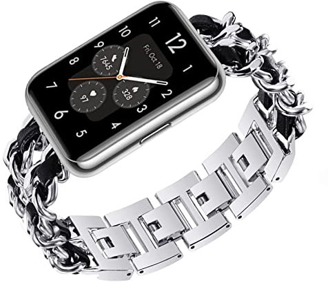 Metall Armbänder Für Huawei Watch Fit 2 Armband Für Frauen Damen Leder Edel Luxus Ersatzband Uhrenarmband Kompatibel mit Huawei Watch Fit 2 (Silber1)