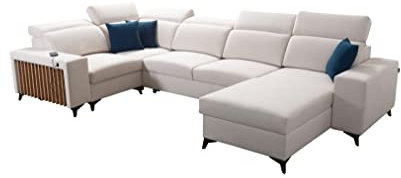 Ecksofa mit Schlaffunktion Alicante IV - Wohnlandschaft XXL 361 cm x 203 cm - Sofa U-Form mit Bettkasten - mit Lamellen - Rechte Seite - Modern - Groß 26 (Seite RECHTS)