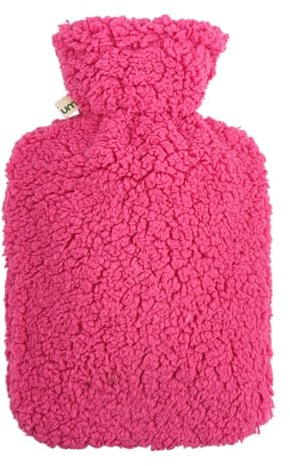 Premium Wärmflasche 2 Liter Naturgummi mit kuschligem Teddy Bezug mit extra Innenfutter und Reißverschluss, Bettflasche, Wärmeflasche - BS1970:2012 zertifiziert - neues Modell (Pink)