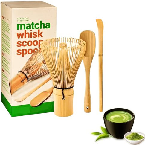 Molbory Lot de 3 fouets à matcha 100 dents - Fouet à matcha traditionnel - Cuillère traditionnelle - Thé vert - Poudre - Fouet japonais - Fait main