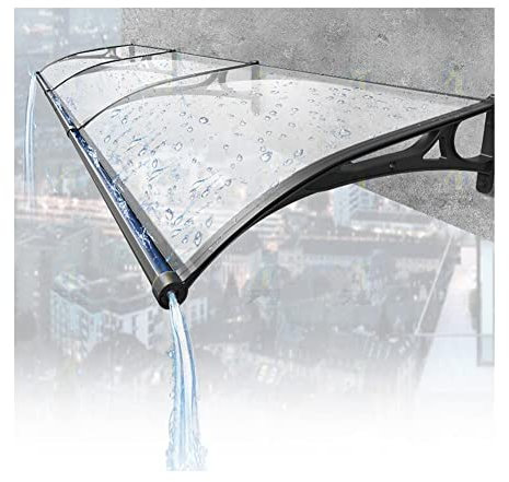 Fensterüberdachung mit Regenrinne, Außenmarkise, Wasser- und regenbeständig, Terrassenüberdachung, Unterstand, UV-Schutz, Hohlblech mit Metallbeschlägen, Farbe: transparent, G
