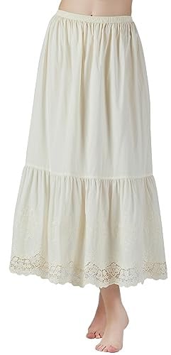 BEAUTELICATE Unterrock Damen 100% Baumwolle Vintage Petticoat Unterrock Lang Kurz Halbrock mit Spitze Stickerei Dirndl Petticoat Ivory Schwarz 70cm 80cm