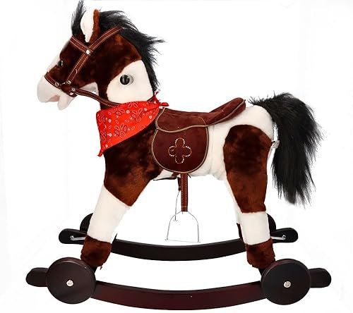 Schaukelpferd, interaktives Spielzeug mit Tiergeräuschen und Haltegriffen - Holzpferd für Ihr Baby ab 3 Jahren - Schaukeltier ŁATEK, 71x36,5x73cm