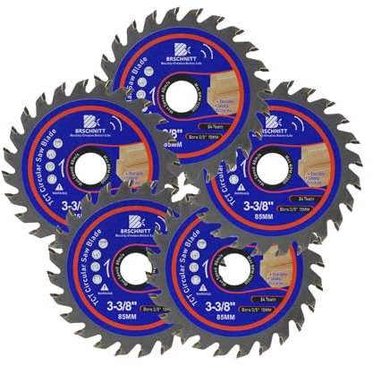 Carbide Tipped Teeth Compact Circular Saw Blade 24T 85mm- BRSCHNITT 5pcs Wood Cutting Saw Blade for General Purpose Cutting & Trimming Wood, Plastic and Composite Materials Arbor:15-10mm