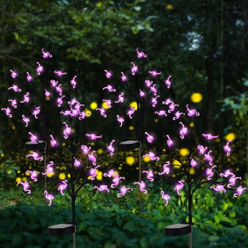 Baquler Flamingo-Solarleuchten für den Außenbereich, Flamingo-Dekoration, Garten, Flamingo, Hof-Ornamente, LED-Hof-Dekorationen für Weg, Rasen, Terrasse, Gehweg, Weihnachten, 29,5 cm Höhe (4)