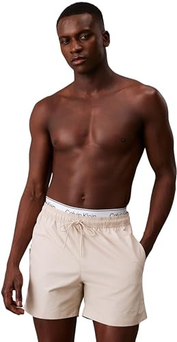Calvin Klein Herren Badeshorts Medium Double Mittellang, Beige (Stony Beige), L