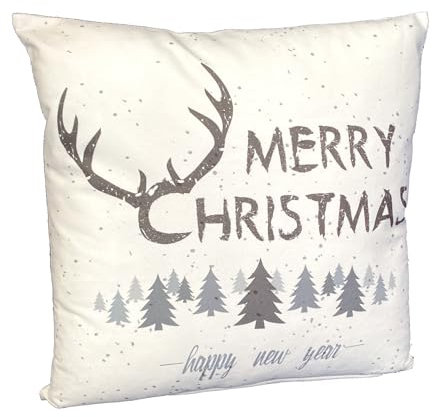 heimtexland ® Dekokissen Weihnachten Deko Kissen Soft Velour Kissenhülle 40x40 Natur Tannen Typ652 Hirsch Geweih