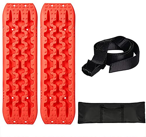 Pistas de tablas de tracción de recuperación, escalera de neumáticos para escalera de tracción de barro, arena y nieve 4X4 - Herramienta de alfombrilla de tracción de neumáticos (juego de 2), rojo (