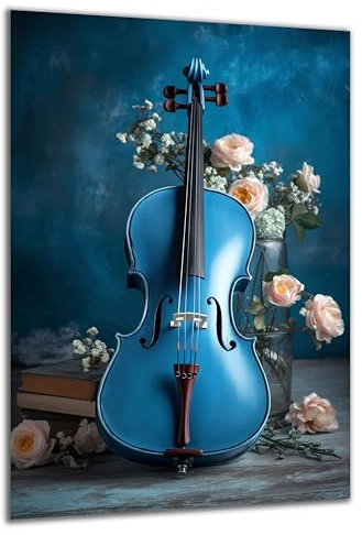 DARO Design - Wand-Bild auf 6mm HDF 84x56 cm Musik blaue Geige - Wand-Deko Bilder Geschenk
