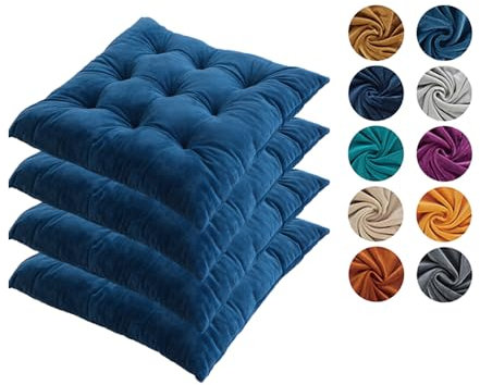 Hixingo 4er Set Stuhlkissen, Sitzkissen Stuhl Dunkelgrün, Stuhlkissen 40x40 Kristall-Samt Sitzkissen Bank Sitzunterlage Innen, Sitzauflagen Chair Cushion für Terrassen (40cm,Dunkelblau)