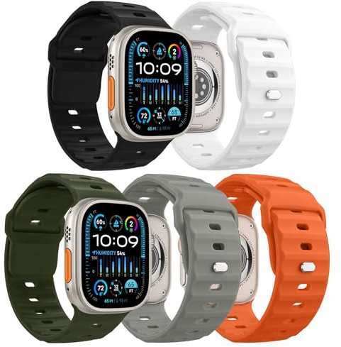 MoKo 5Pack Ocean Band Compatible with Apple Watch Ultra 2 Strap 49mm 46mm 45mm 44mm 42mm for Men Women,Silicone Replacement Strap Wrist band for iWatch Series 10 9 8 7 6 5 4 SE Ultra 2,ColrC