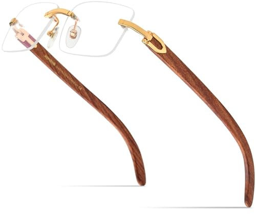 MUTYNE Brillen für Herren, quadratisch, für Damen, randlos, Brillengestelle aus Holz, Holz, Einheitsgröße
