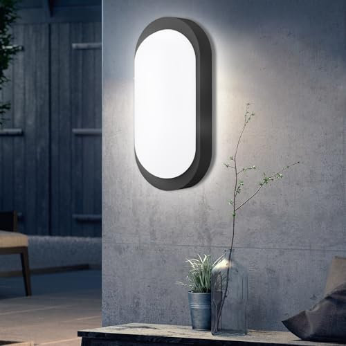 Oraymin Kellerlampe LED Wandleuchte Schwarz, 18W 1710LM Deckenleuchte Oval, IP65 Feuchtraumleuchte LED Wandlampe Außen, 4000K Kellerleuchte LED Deckenlampe für Treppe Flur Keller Garten WC Garage