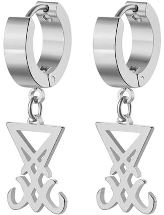 JewelryWe Siegel von Luzifer Ohrringe Creolen: Silber Edelstahl Satan Satanisches Symbol Creolen Huggie Ohrringe Vintage Ohrstecker Kirche Wiccan Amulett Religiöser Schmuck für Herren Damen