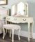 Statement Furniture Juliette Champagne Dressing Table Set with 3-Way Mirror and Stool| French Style Vanity Makeup Table with 3 Drawers (DT-SET-C)