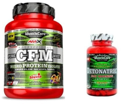 AMIX NUTRITION Pure CFM Whey NITRO Protein ISOLATE, Sabor Double Chocolate 1000 Gr + AMIX MUSCLECORE Detonatrol 30 Cápsulas